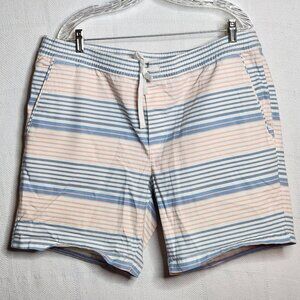 George Peach Blue Striped Casual Cotton Lyocell Span Tie Waist Short Sz XL 40-42